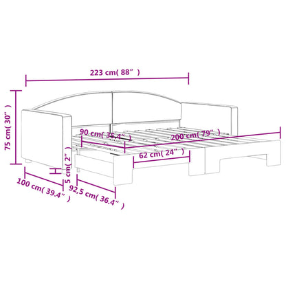 Tagesbett Ausziehbar Hellgrau 90x200 cm Stoff