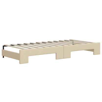 Tagesbett Ausziehbar mit Matratzen Creme 80x200 cm Stoff