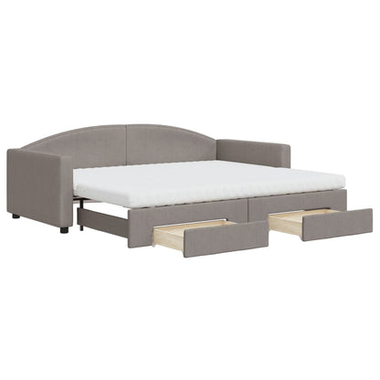 Tagesbett Ausziehbar mit Schubladen Taupe 90x200 cm Stoff