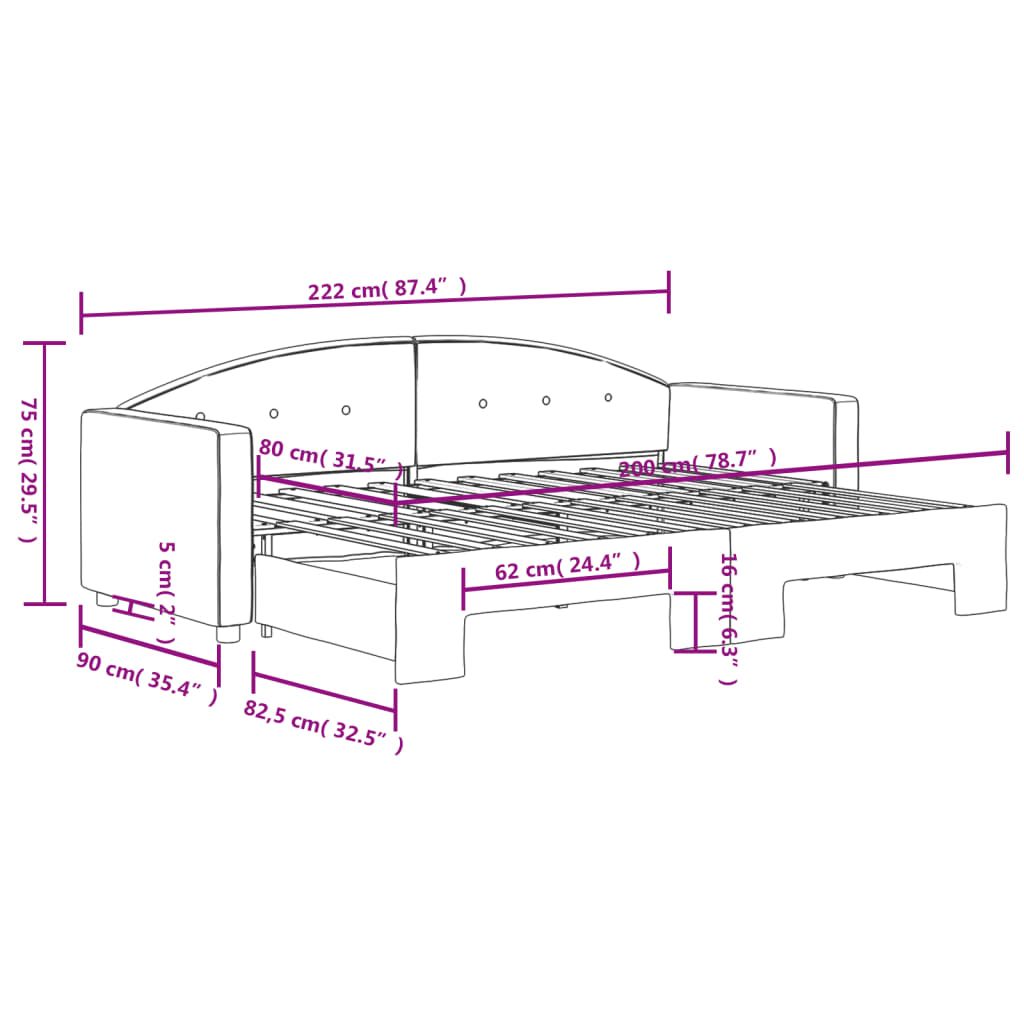 Tagesbett Ausziehbar Hellgrau 80x200 cm Samt