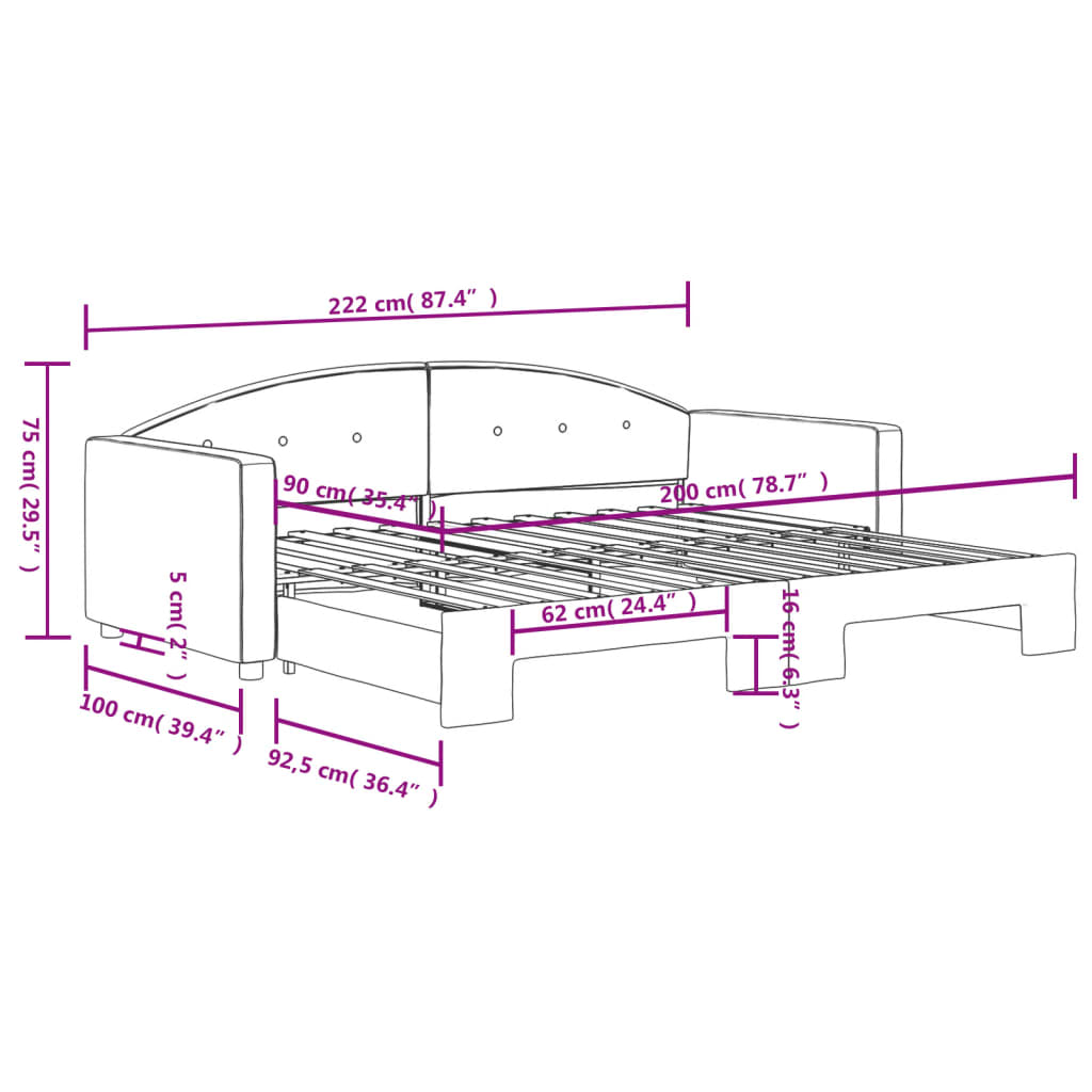 Tagesbett Ausziehbar Blau 90x200 cm Samt