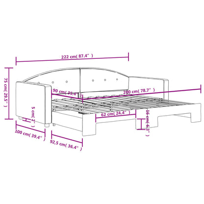 Tagesbett Ausziehbar Hellgrau 90x200 cm Samt