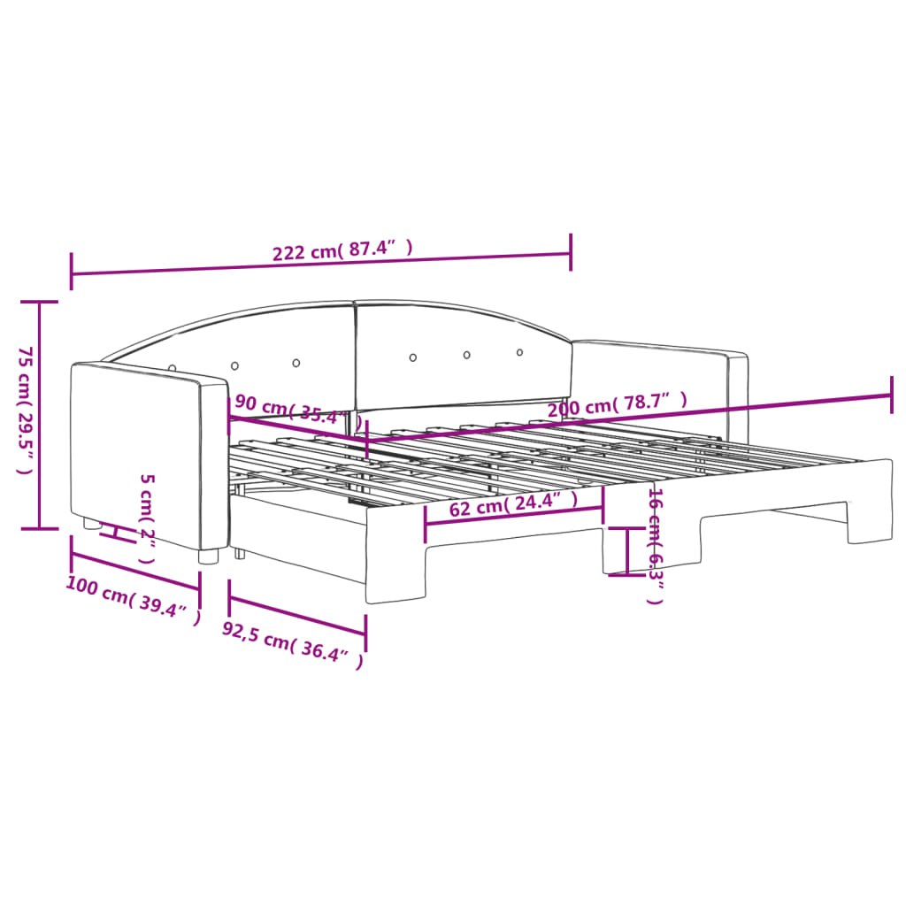 Tagesbett Ausziehbar Dunkelgrün 90x200 cm Samt