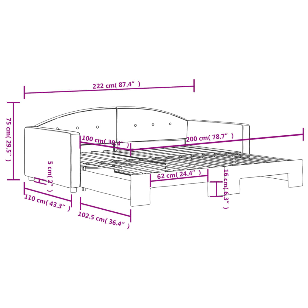 Tagesbett Ausziehbar Hellgrau 100x200 cm Samt