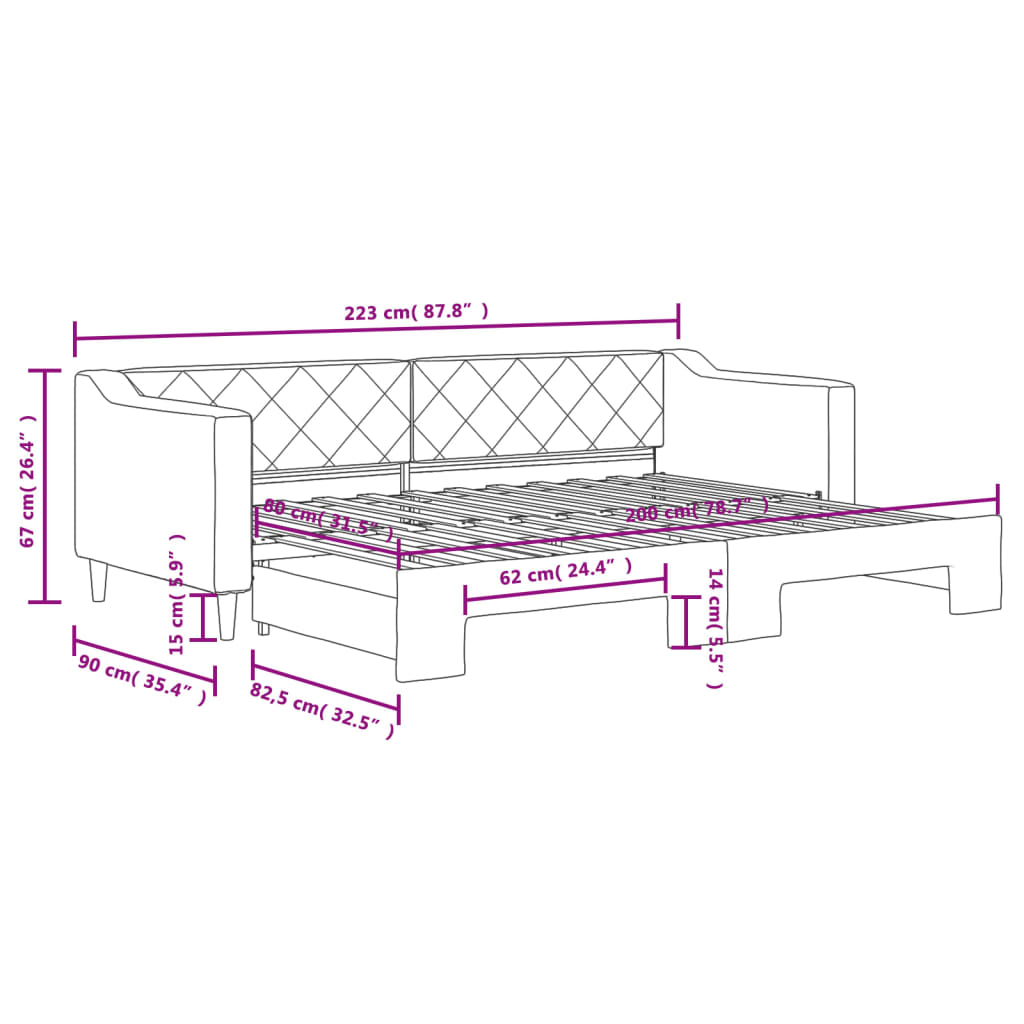 Tagesbett Ausziehbar Schwarz 80x200 cm Stoff