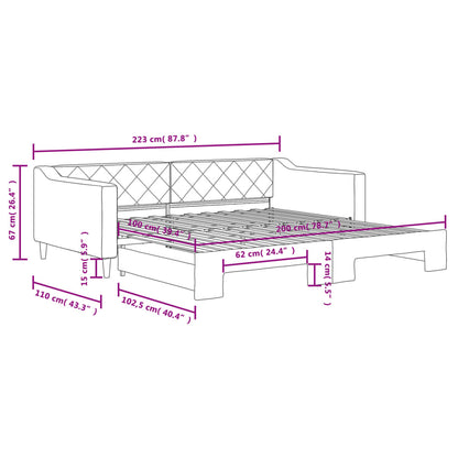 Tagesbett Ausziehbar Hellgrau 100x200 cm Stoff