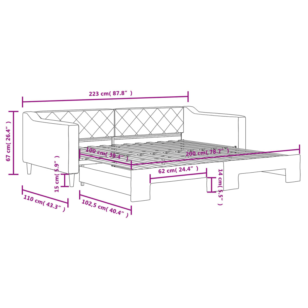 Tagesbett Ausziehbar Creme 100x200 cm Stoff