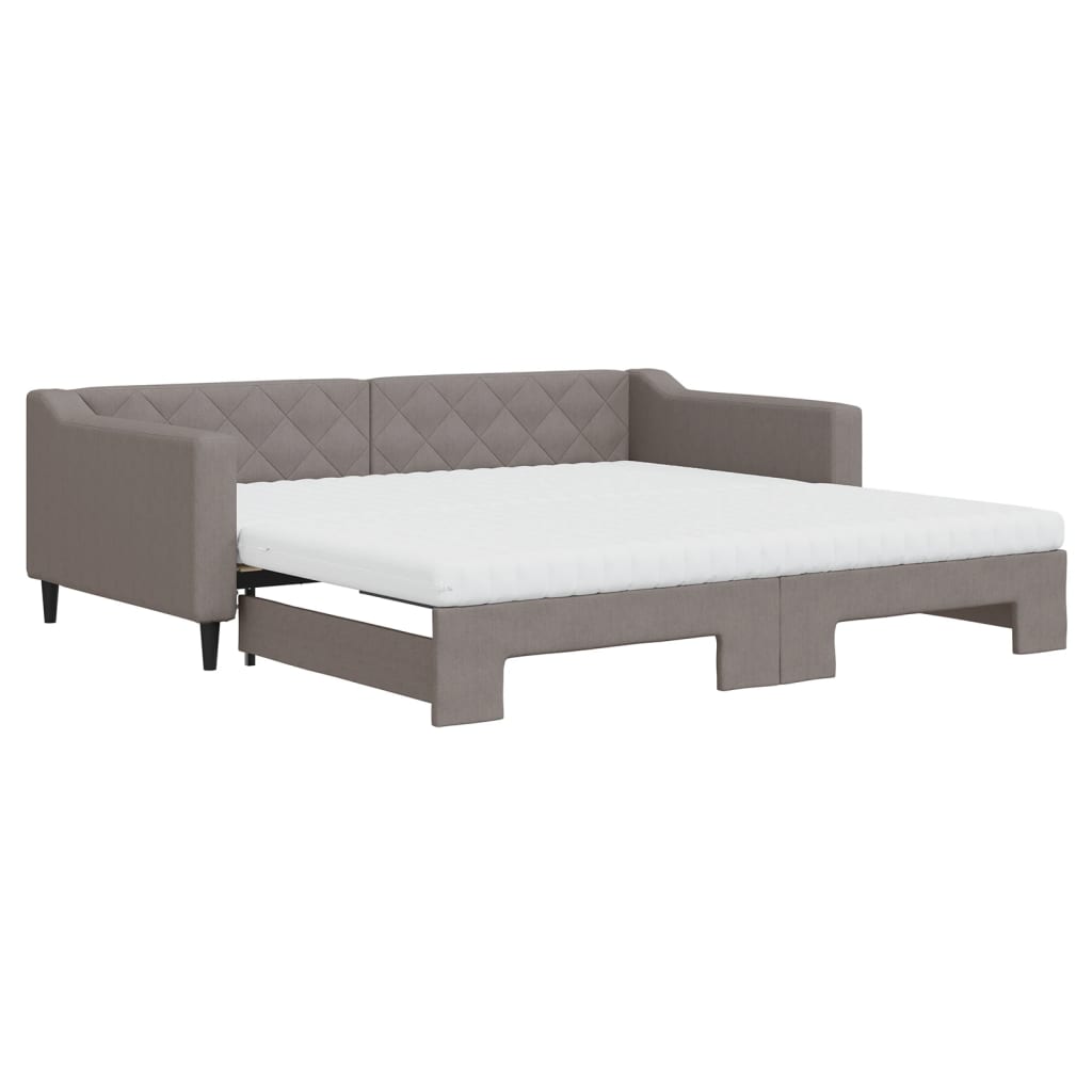 Tagesbett Ausziehbar mit Matratzen Taupe 100x200 cm Stoff