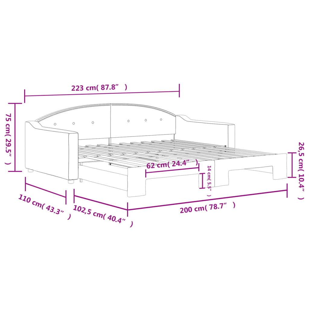 Tagesbett Ausziehbar Hellgrau 100x200 cm Stoff