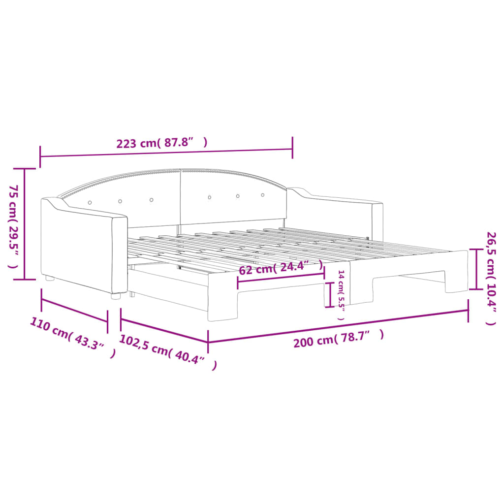 Tagesbett Ausziehbar Dunkelgrau 100x200 cm Stoff