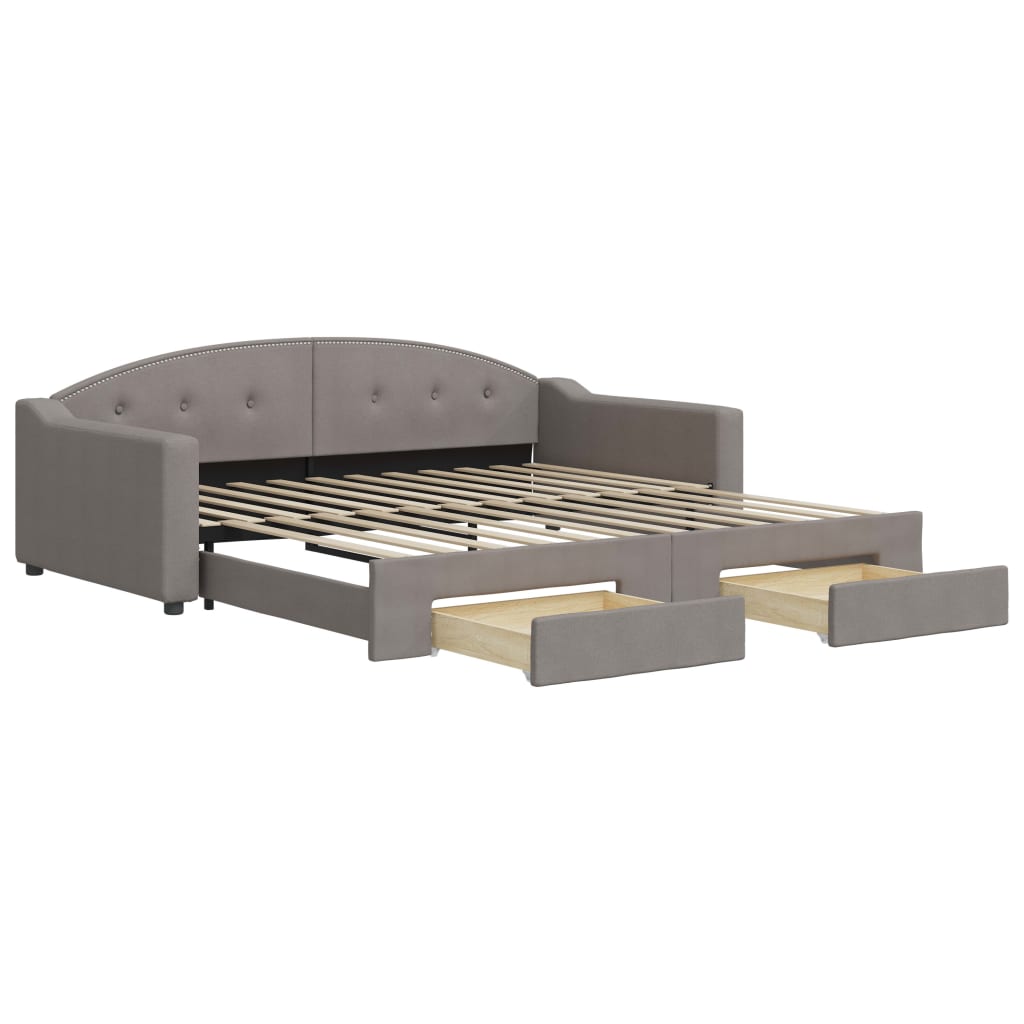 Tagesbett Ausziehbar mit Schubladen Taupe 100x200 cm Stoff