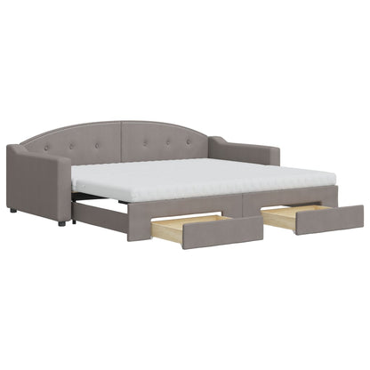 Tagesbett Ausziehbar mit Schubladen Taupe 90x200 cm Stoff