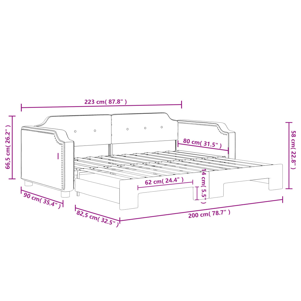 Tagesbett Ausziehbar Hellgrau 80x200 cm Stoff