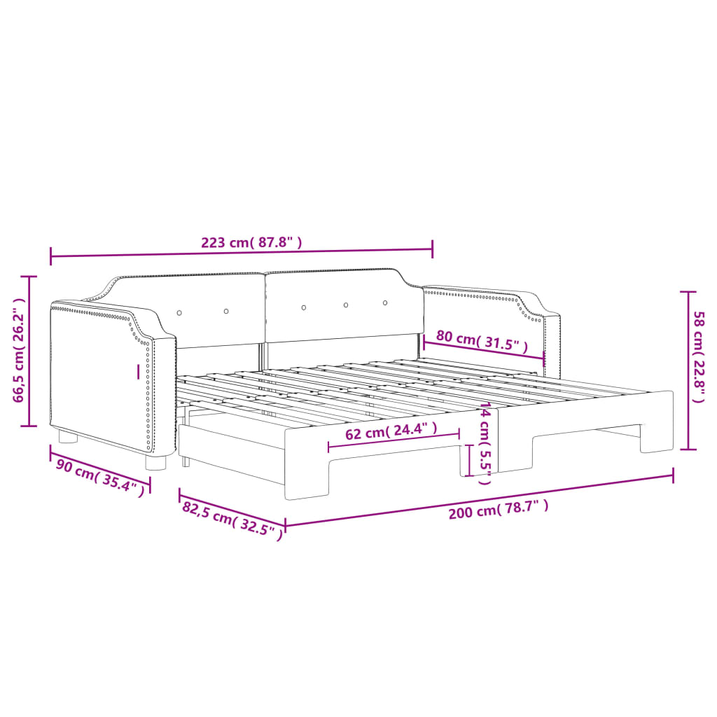 Tagesbett Ausziehbar Dunkelgrau 80x200 cm Stoff