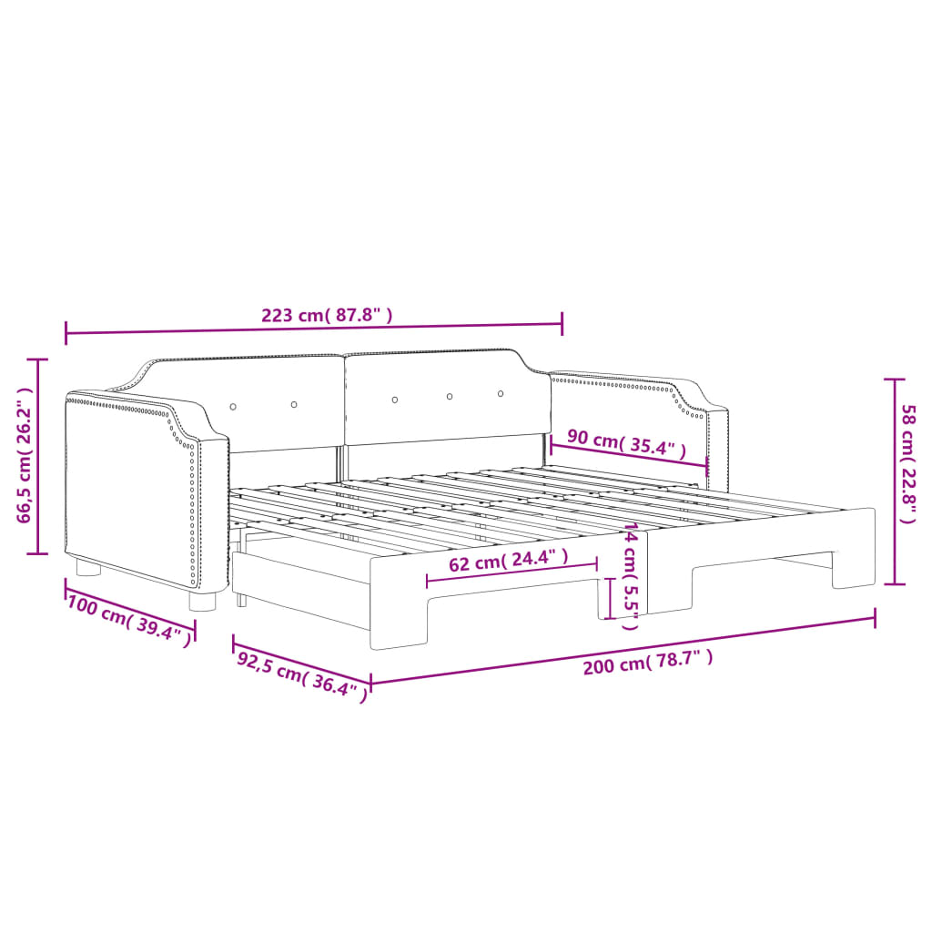 Tagesbett Ausziehbar Hellgrau 90x200 cm Stoff