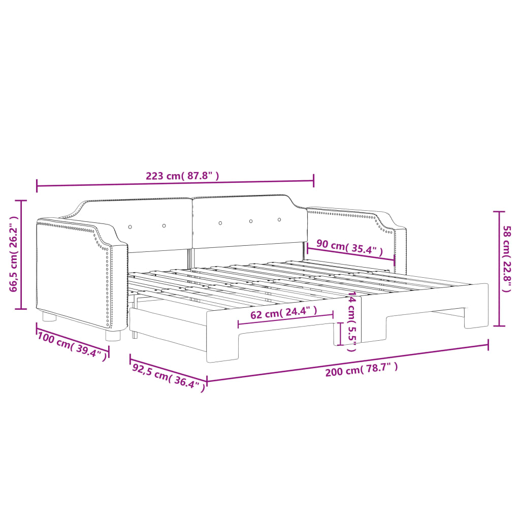 Tagesbett Ausziehbar Dunkelgrau 90x200 cm Stoff