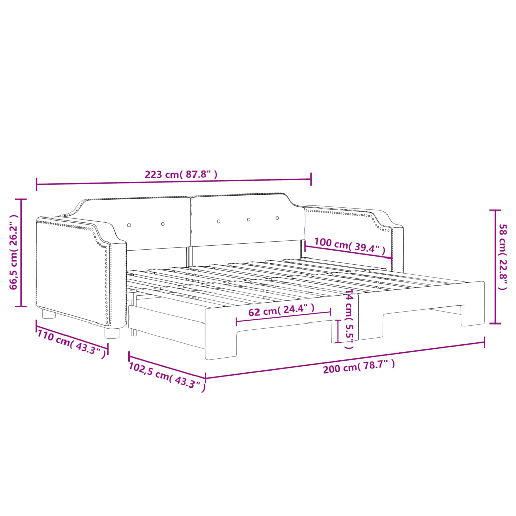 Tagesbett Ausziehbar Dunkelgrau 100x200 cm Stoff