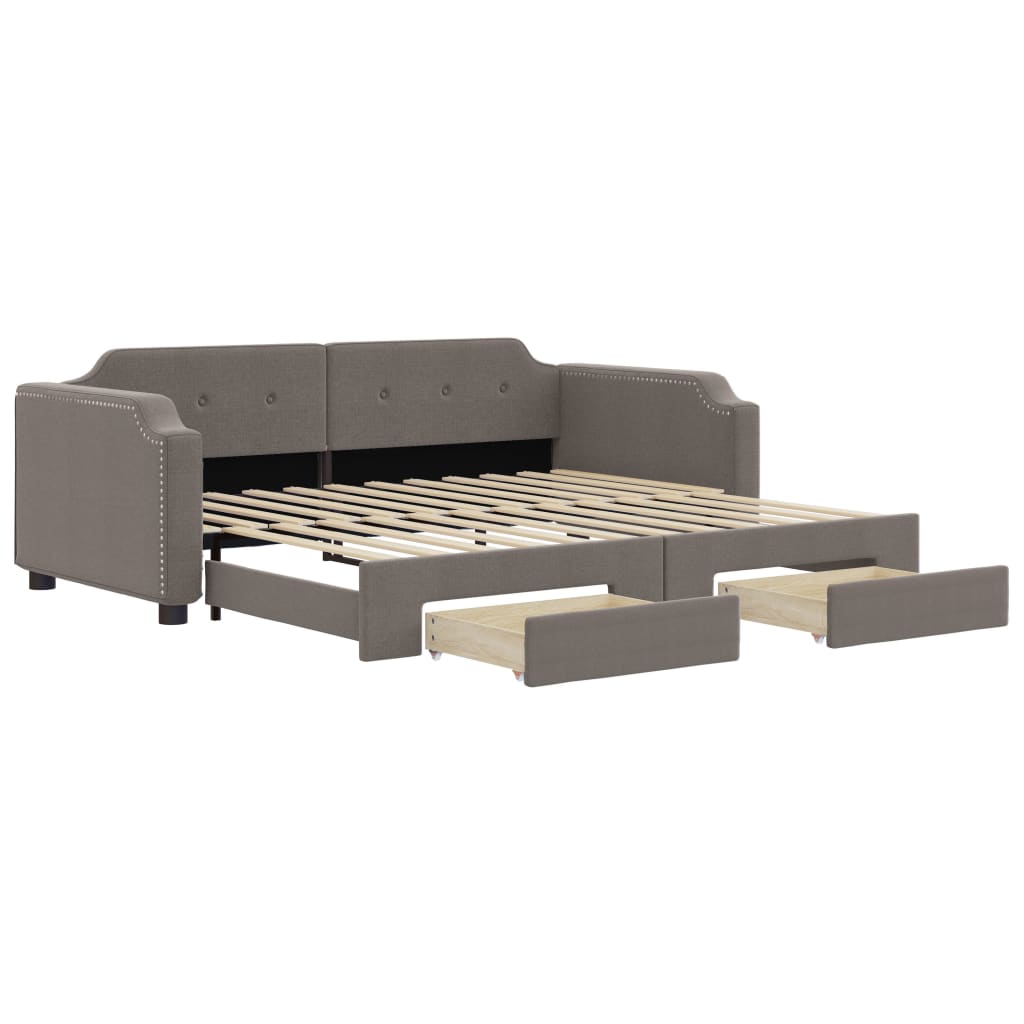 Tagesbett Ausziehbar mit Schubladen Taupe 80x200 cm Stoff