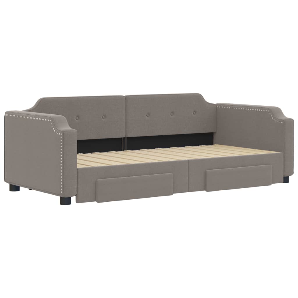 Tagesbett Ausziehbar mit Schubladen Taupe 90x200 cm Stoff