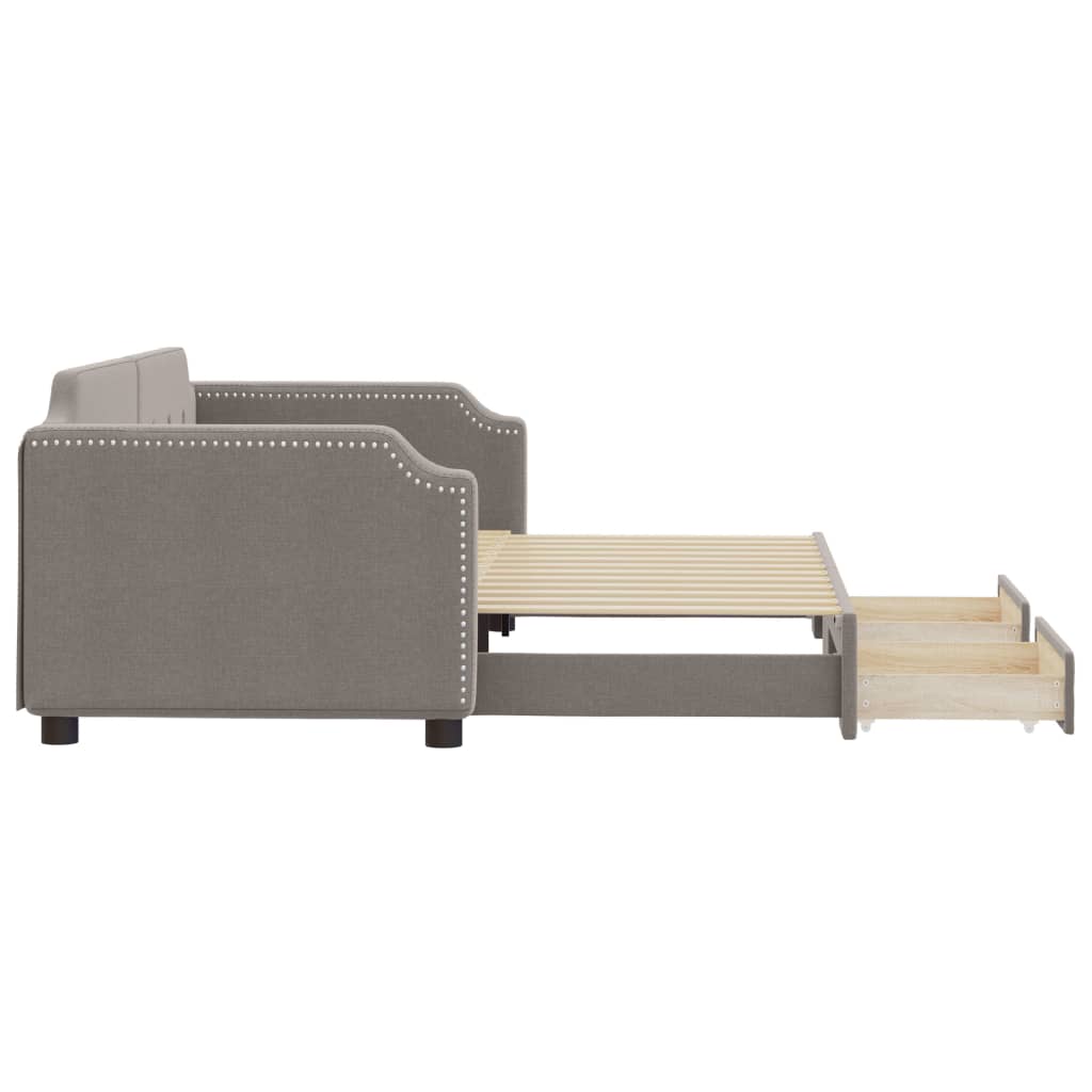 Tagesbett Ausziehbar mit Schubladen Taupe 90x200 cm Stoff