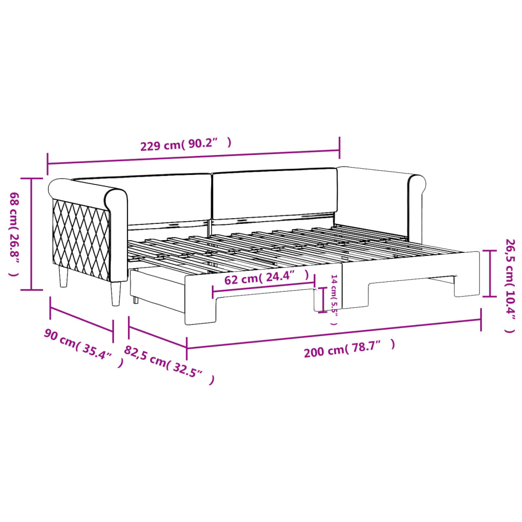 Tagesbett Ausziehbar Blau 80x200 cm Samt