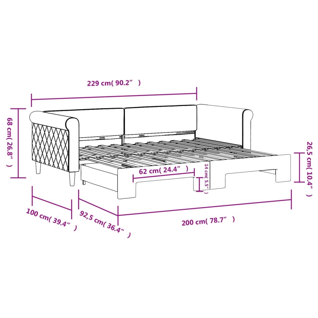 Tagesbett Ausziehbar Blau 90x200 cm Samt