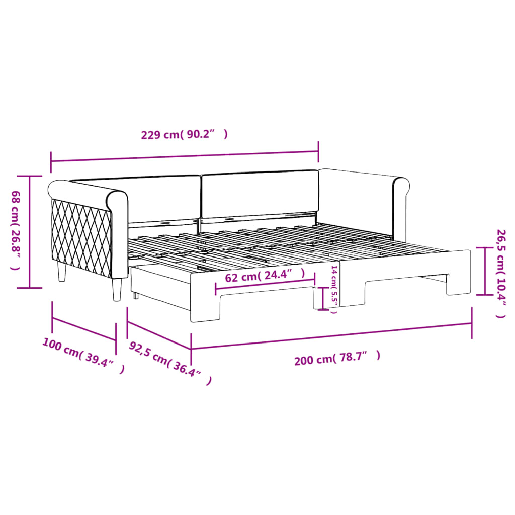 Tagesbett Ausziehbar Dunkelgrün 90x200 cm Samt