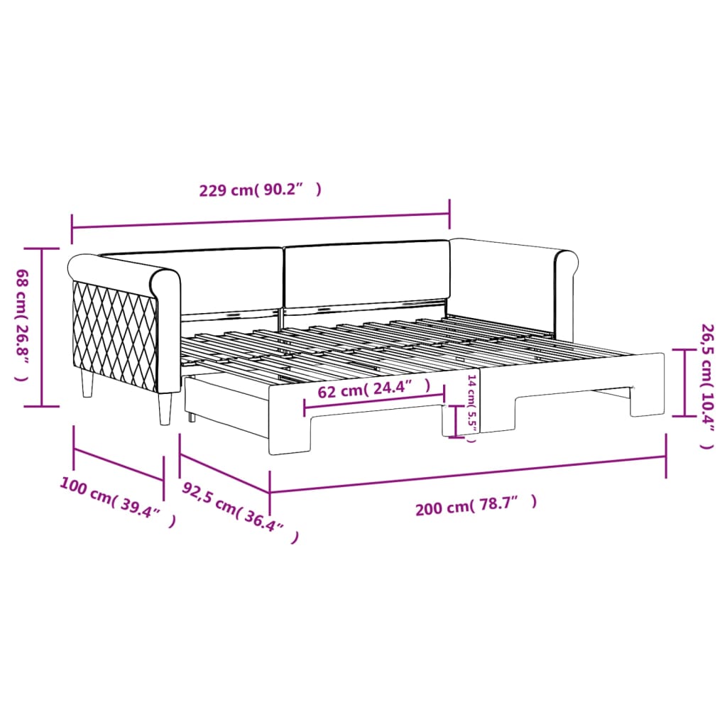 Tagesbett Ausziehbar Schwarz 90x200 cm Samt