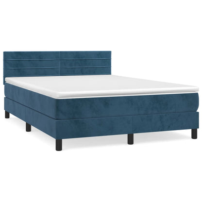 Boxspringbett mit Matratze Dunkelblau 140x200 cm Samt