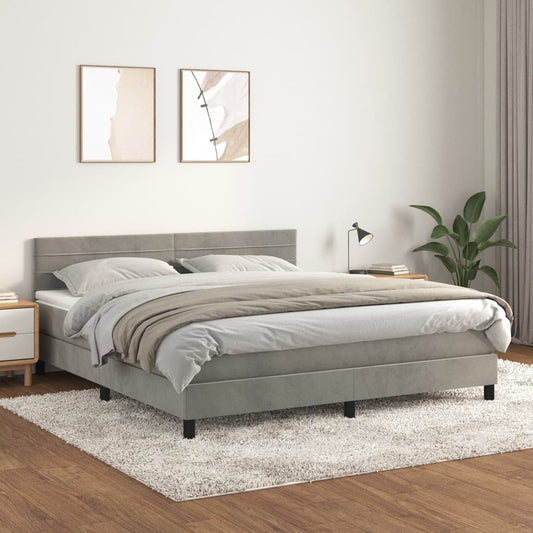 Box spring krevet s madracem svijetlo sivi 180x200 cm baršun