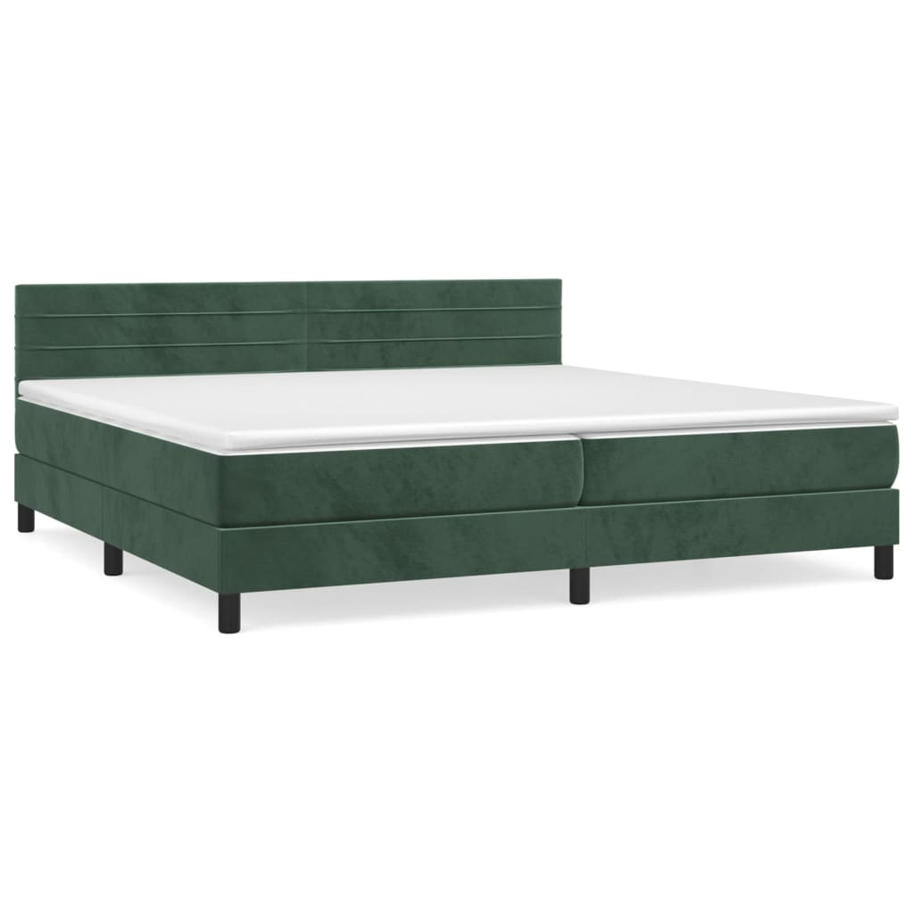 Box spring bed with mattress dark green 200x200 cm velvet