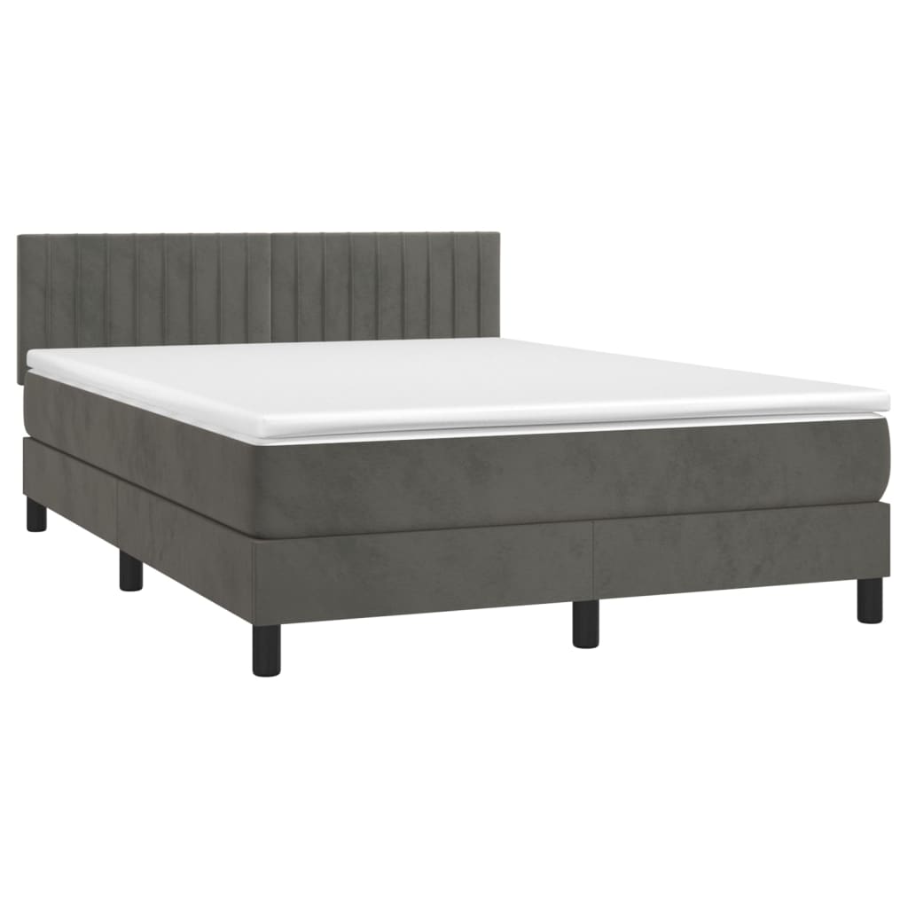 Box spring bed with mattress dark grey 140x200 cm velvet