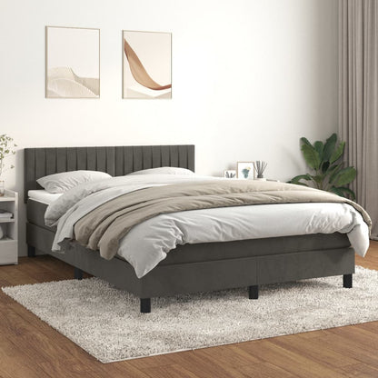 Box spring bed with mattress dark grey 140x200 cm velvet