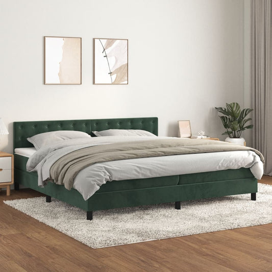 Box spring bed with mattress dark green 200x200 cm velvet