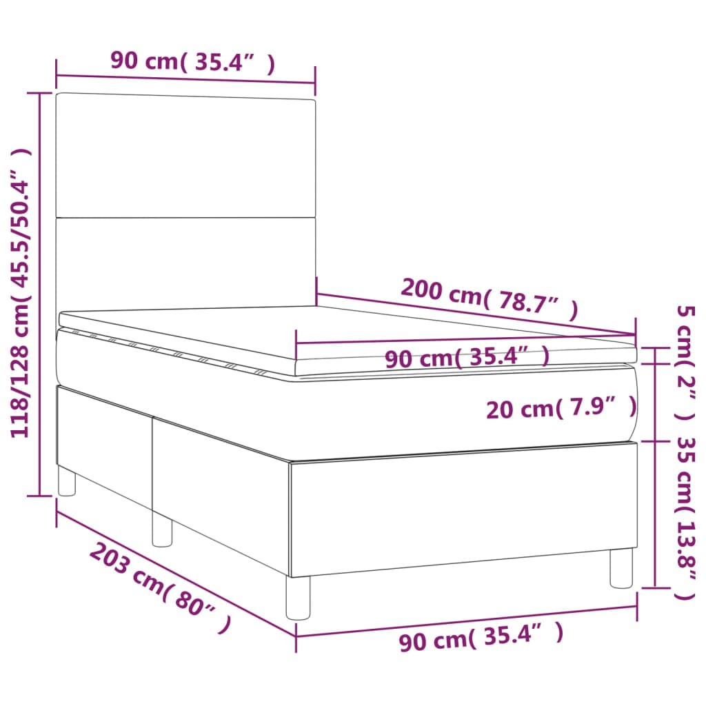 Boxspringbett mit Matratze Dunkelbraun 90x200 cm Stoff