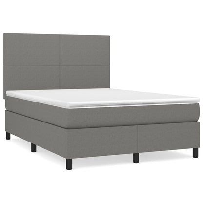 Box spring bed with mattress dark grey 140x200 cm fabric