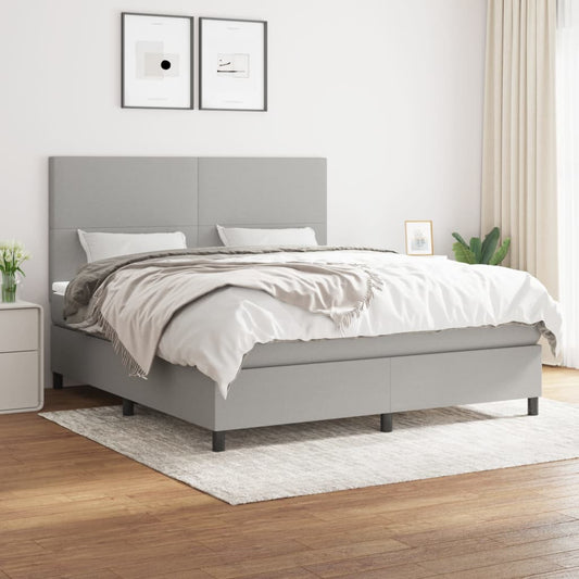 Box spring bed with mattress light grey 160x200 cm fabric