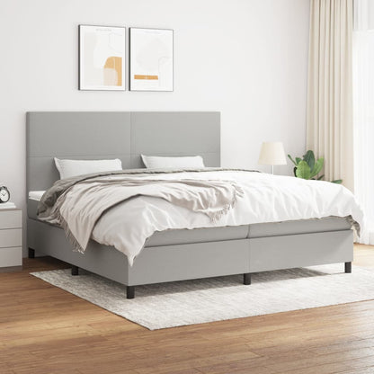 Box spring bed with mattress light grey 200x200 cm fabric