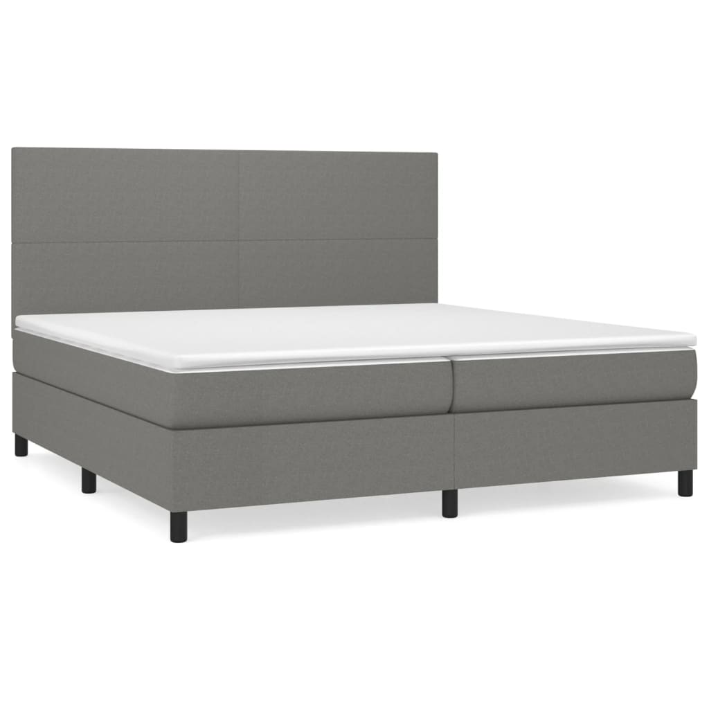 Box spring bed with mattress dark grey 200x200 cm fabric