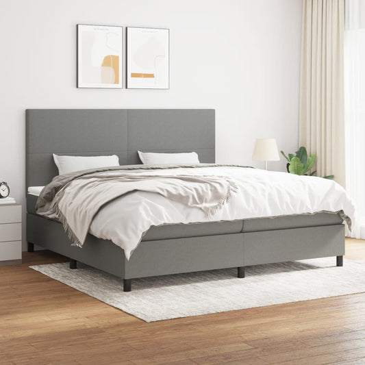 Box spring bed with mattress dark grey 200x200 cm fabric