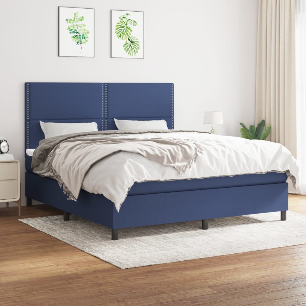 Boxspringbett mit Matratze Blau 180x200 cm Stoff