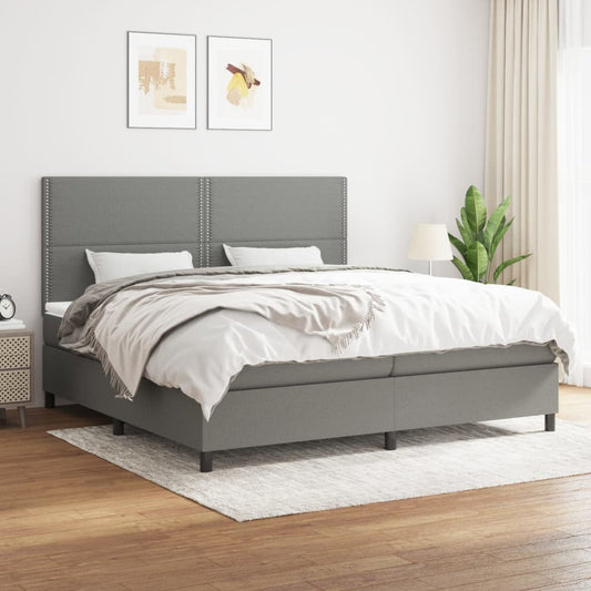 Box spring bed with mattress dark grey 200x200 cm fabric