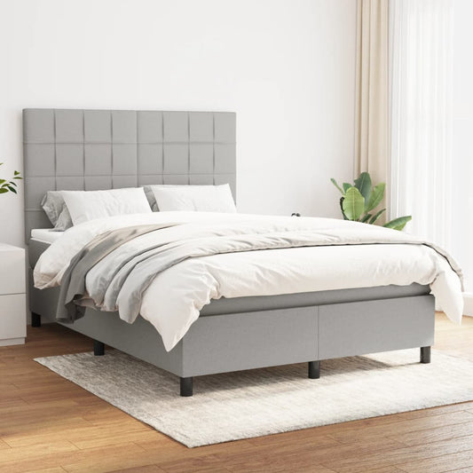 Box spring bed with mattress light grey 140x200 cm fabric