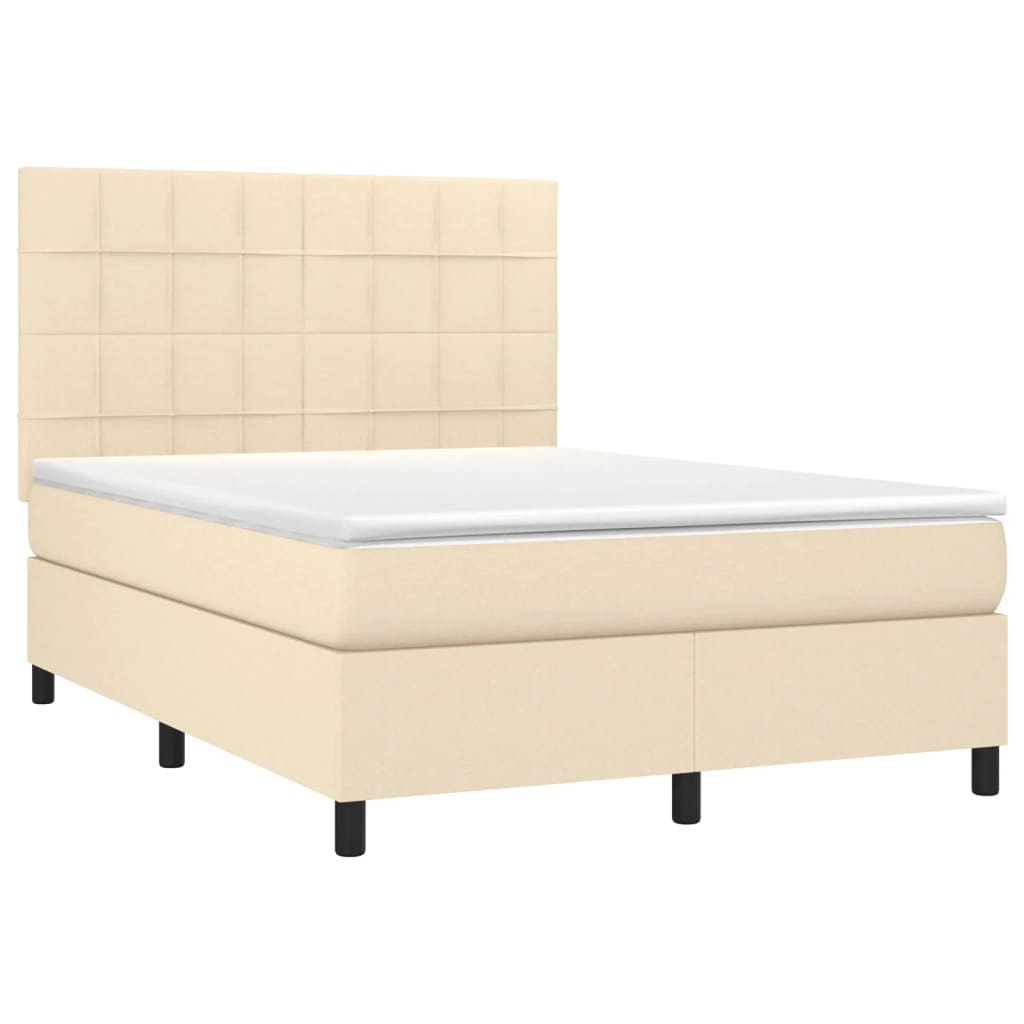 Box spring bed with mattress cream 140x200 cm fabric