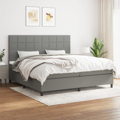 Box spring bed with mattress dark grey 200x200 cm fabric