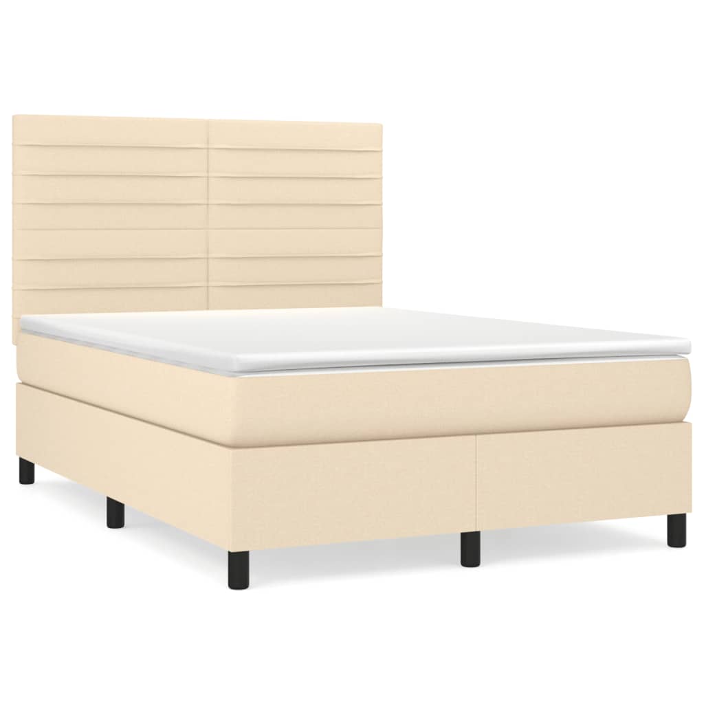 Box spring bed with mattress cream 140x200 cm fabric