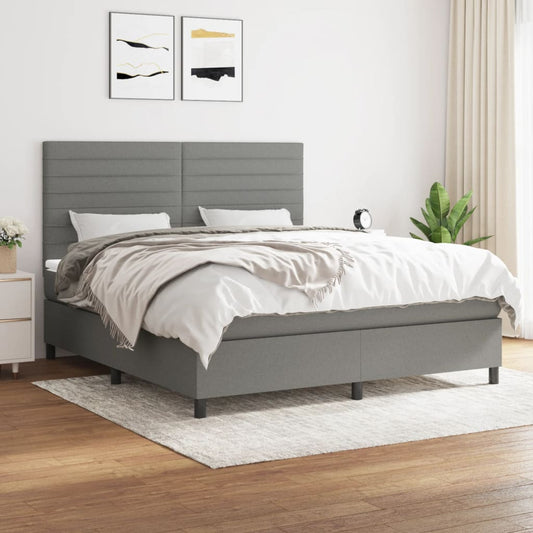 Box spring bed with mattress dark grey 160x200 cm fabric