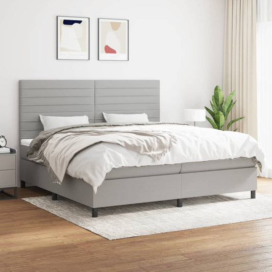 Box spring bed with mattress light grey 200x200 cm fabric