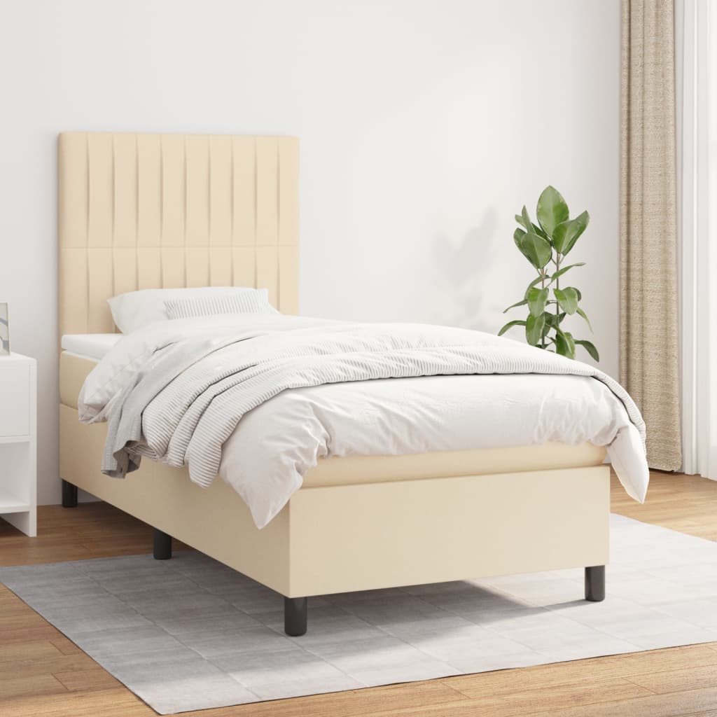 Boxspringbett mit Matratze Creme 90x200 cm Stoff