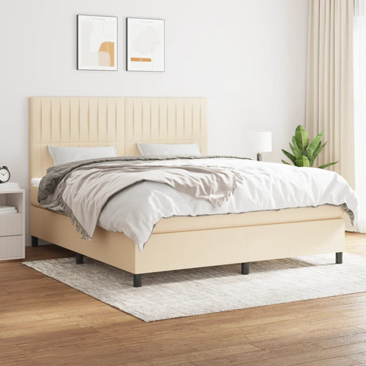 Boxspringbett mit Matratze Creme 160x200 cm Stoff